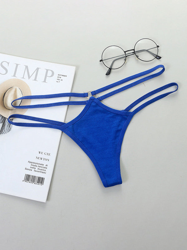 Transparent sexy bikini thin strap hollow triangle low waist ladies panties - Blue / M