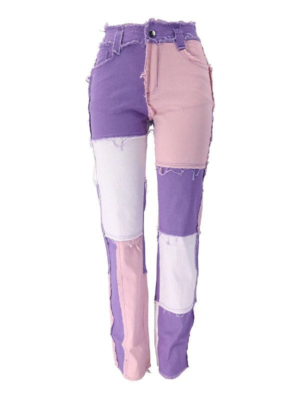 TRENDY PASTEL PATCHWORK BOYFRIEND JEANS