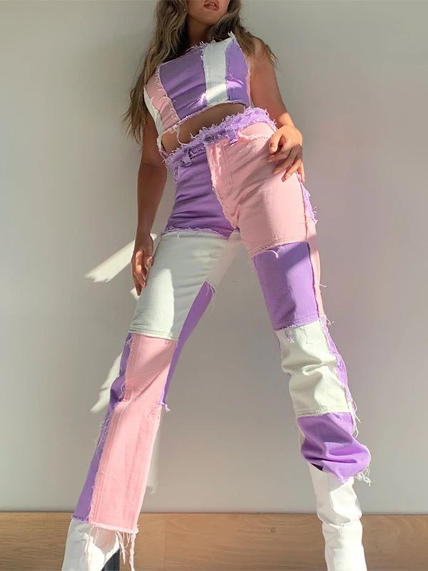 TRENDY PASTEL PATCHWORK BOYFRIEND JEANS