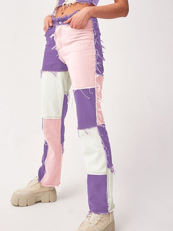 TRENDY PASTEL PATCHWORK BOYFRIEND JEANS