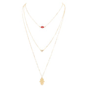 Triple Layered Crystal Evil Eye Hamsa Hand Pendant Necklace