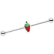 14G Steel Red Snack On a Strawberry Industrial Barbell 38mm