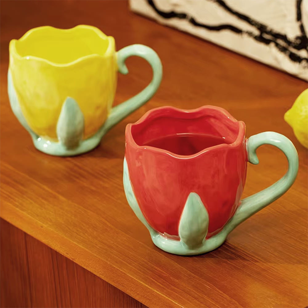 TULIP CERAMIC MUG PINK AND GREEN FLORAL CUP