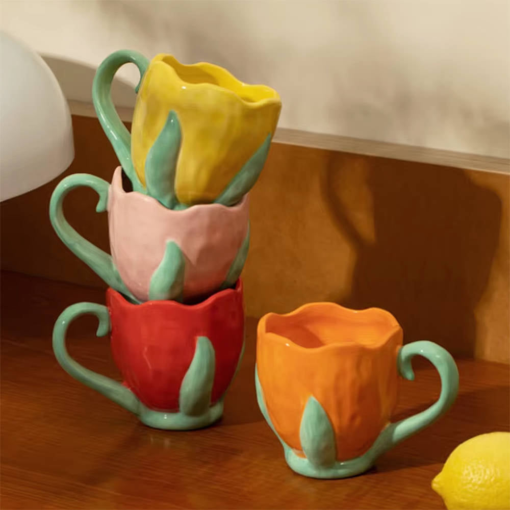 TULIP CERAMIC MUG PINK AND GREEN FLORAL CUP