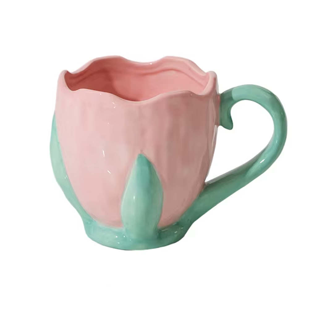 TULIP CERAMIC MUG PINK AND GREEN FLORAL CUP