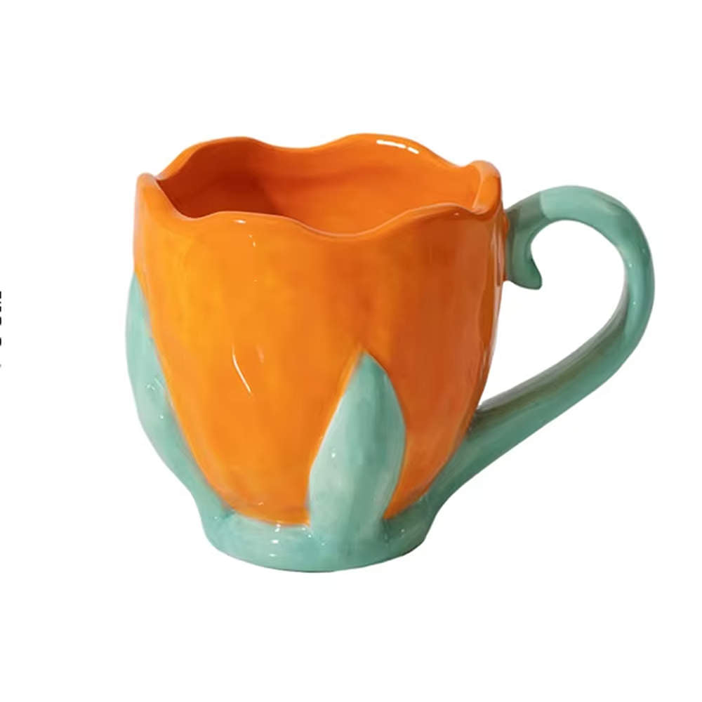 TULIP CERAMIC MUG PINK AND GREEN FLORAL CUP