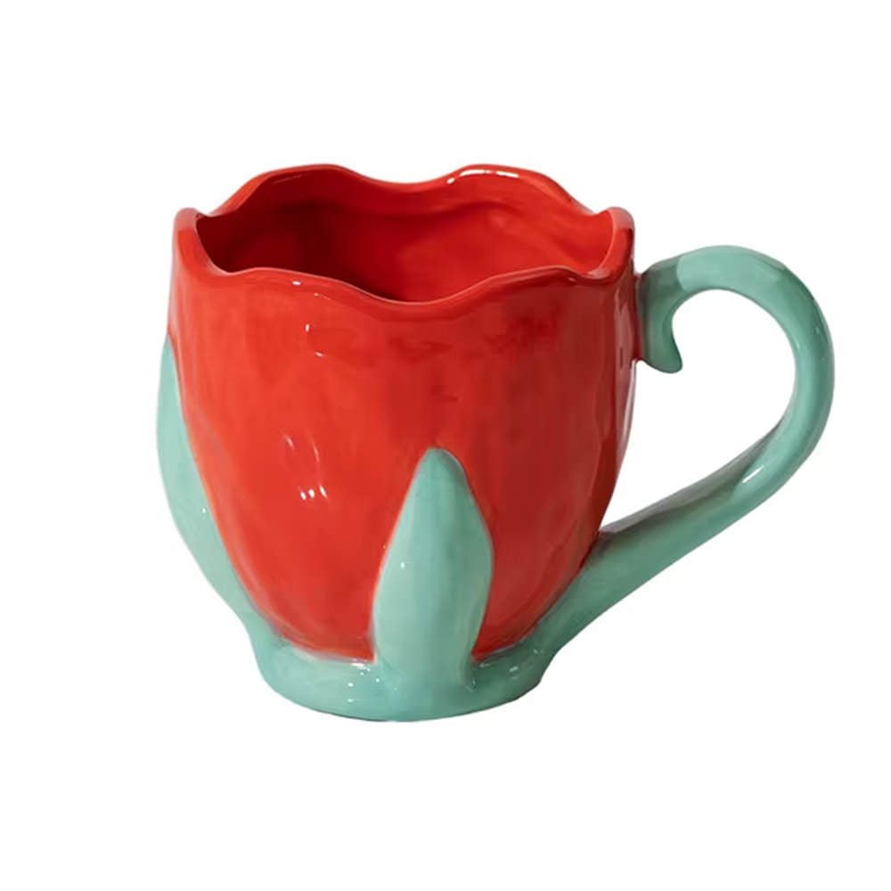 TULIP CERAMIC MUG PINK AND GREEN FLORAL CUP
