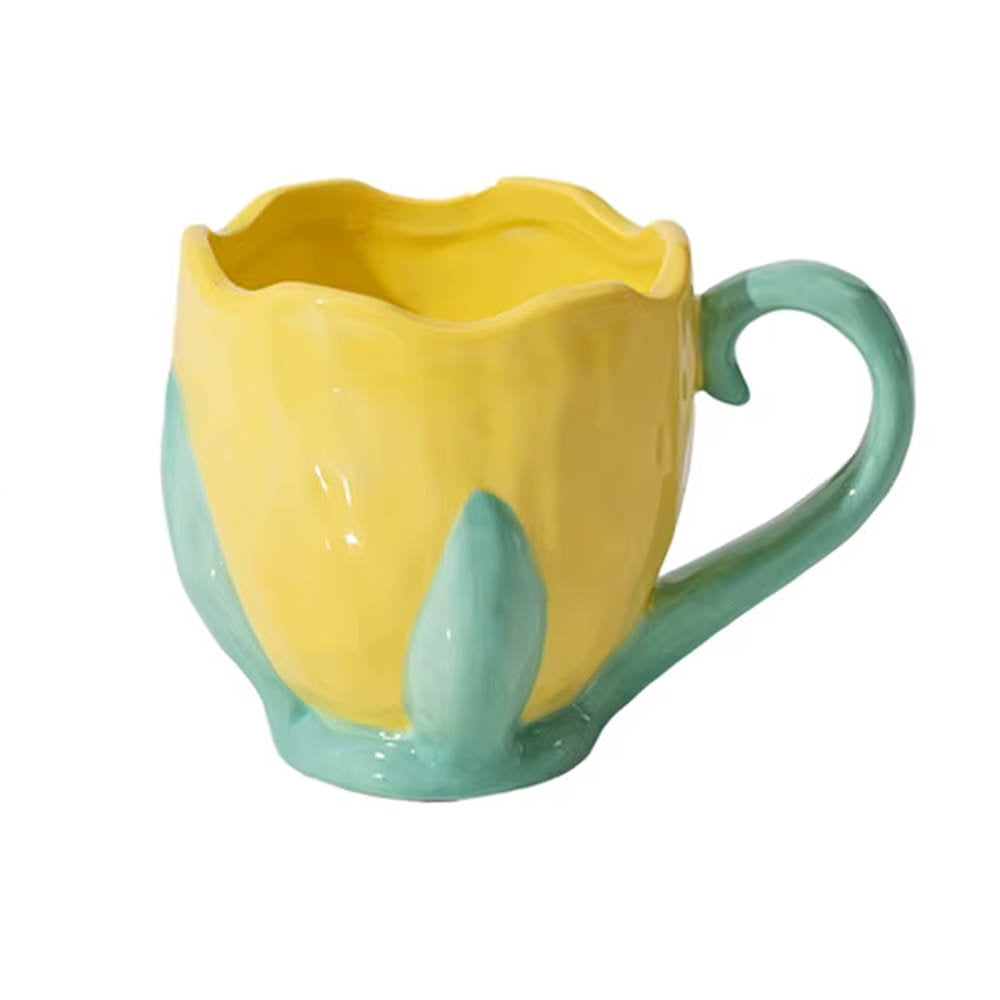TULIP CERAMIC MUG PINK AND GREEN FLORAL CUP