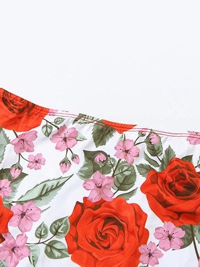 TWO-PIECE FLORAL PRINT SET WITH MAXI SKIRT IN RED TONES