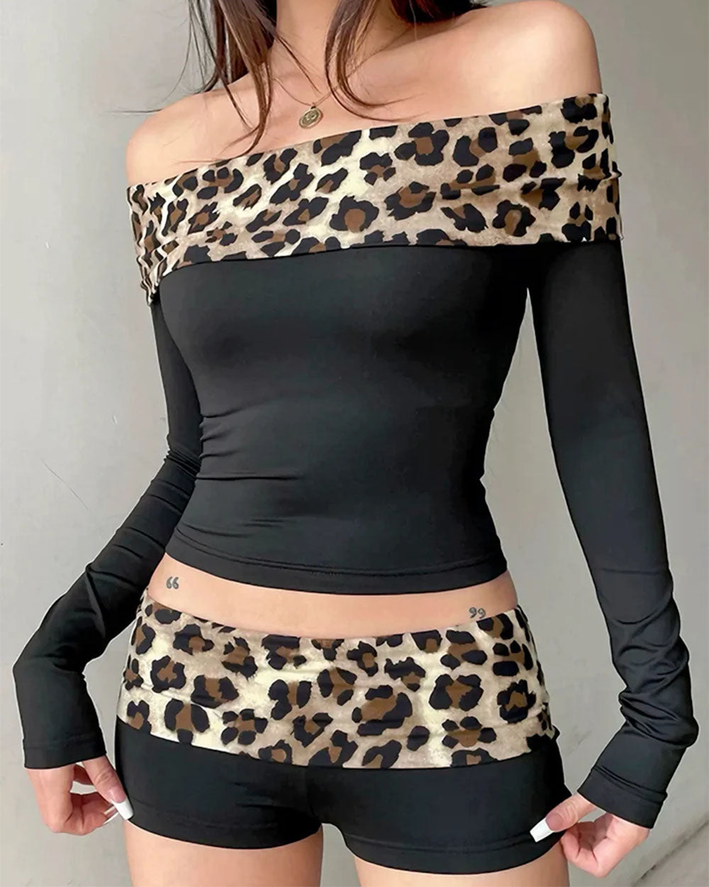 TWO PIECE LEOPARD BARDOT SWIMSUIT Y2K LEOPARD BARDOT