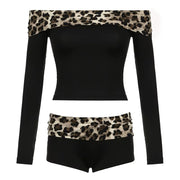 TWO PIECE LEOPARD BARDOT SWIMSUIT Y2K LEOPARD BARDOT