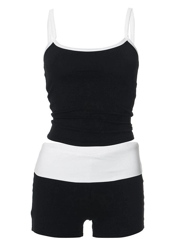 TWO-PIECE SLIM FIT SLEEVELESS OUTFIT IN BLACK AND WHITE