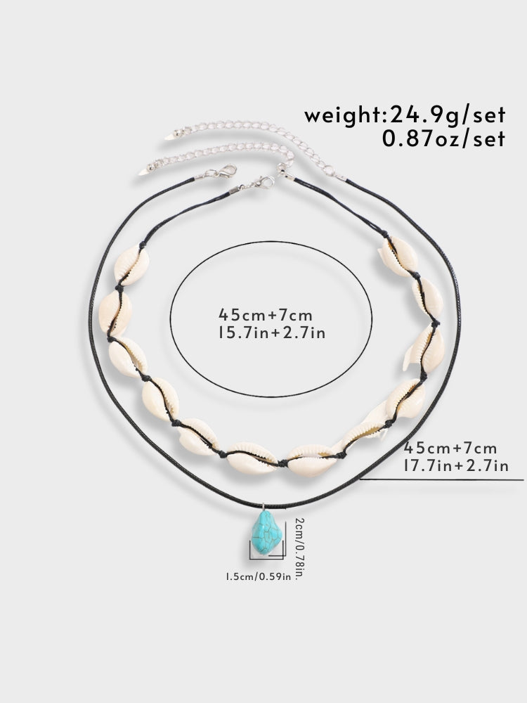 TWO-STRAND NECKLACE SET WITH STONE PENDANT FOR NATURAL ELEGANCE