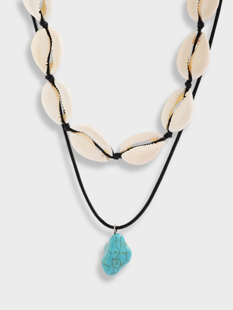 TWO-STRAND NECKLACE SET WITH STONE PENDANT FOR NATURAL ELEGANCE