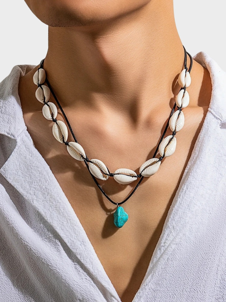 TWO-STRAND NECKLACE SET WITH STONE PENDANT FOR NATURAL ELEGANCE