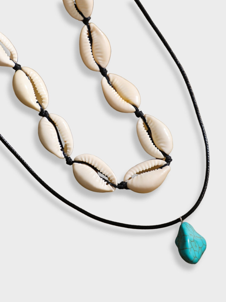 TWO-STRAND NECKLACE SET WITH STONE PENDANT FOR NATURAL ELEGANCE