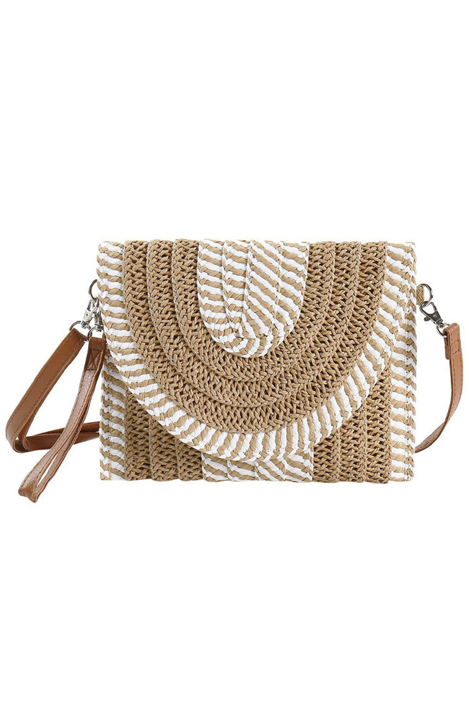 Two Tone and Stripe Pattern Straw Crossbody Bag