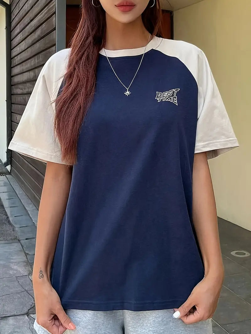 TWO-TONE RAGLAN T-SHIRT WITH CONTRAST COLORS AND LOOSE FIT