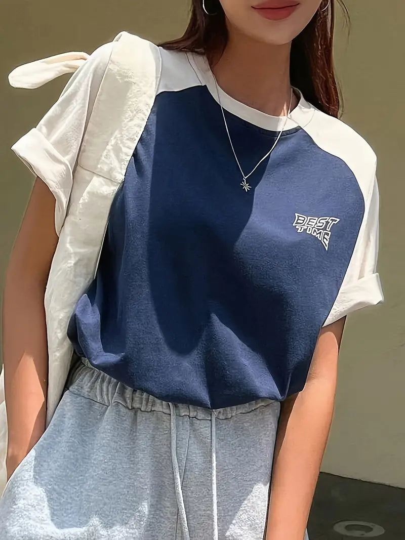 TWO-TONE RAGLAN T-SHIRT WITH CONTRAST COLORS AND LOOSE FIT