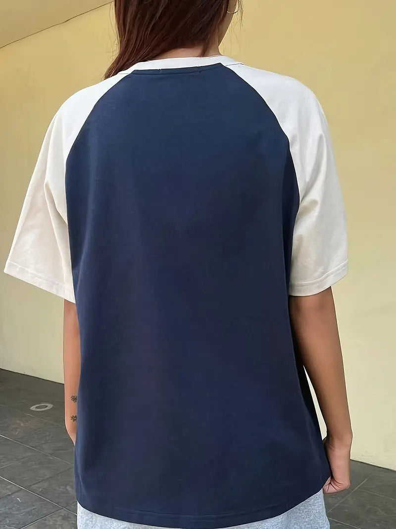 TWO-TONE RAGLAN T-SHIRT WITH CONTRAST COLORS AND LOOSE FIT