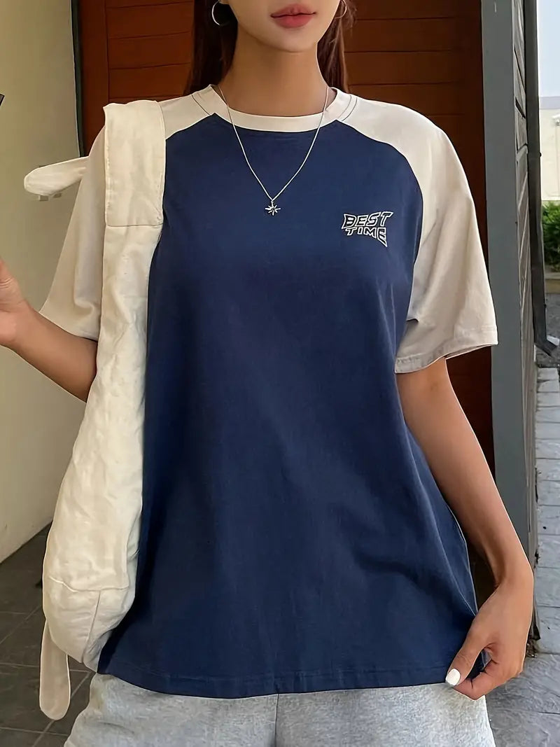 TWO-TONE RAGLAN T-SHIRT WITH CONTRAST COLORS AND LOOSE FIT