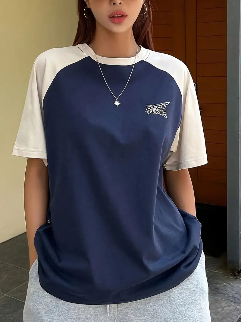 TWO-TONE RAGLAN T-SHIRT WITH CONTRAST COLORS AND LOOSE FIT