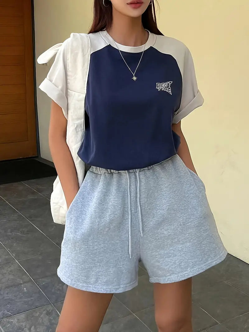 TWO-TONE RAGLAN T-SHIRT WITH CONTRAST COLORS AND LOOSE FIT