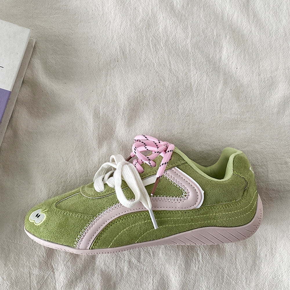 TWO-TONE SNEAKER: APPLE TWO-TONE FAUX SUEDE SHOE