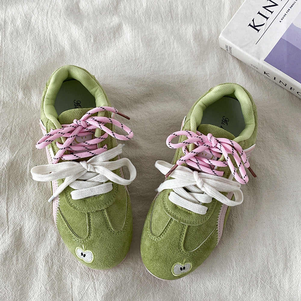 TWO-TONE SNEAKER: APPLE TWO-TONE FAUX SUEDE SHOE