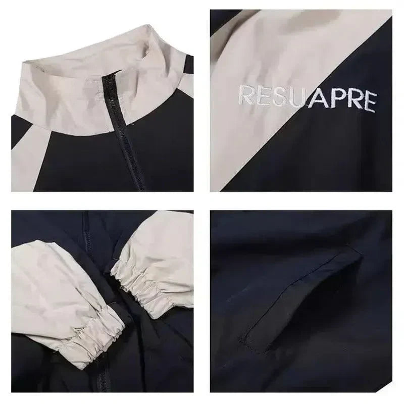 TWO-TONE ZIP-UP JACKET HIP HOP VARSITY STYLE