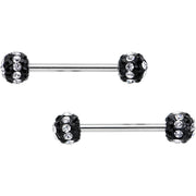 5/8 Clear Black CZ Gem Two Tone Stripe Barbell Nipple Ring Set