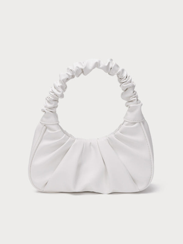 Underarm bag women’s cloud pleat bag baguette one shoulder Messenger - White / F