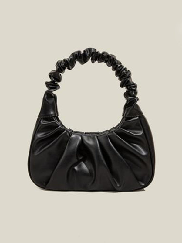 Underarm bag women’s cloud pleat bag baguette one shoulder Messenger - Black / F