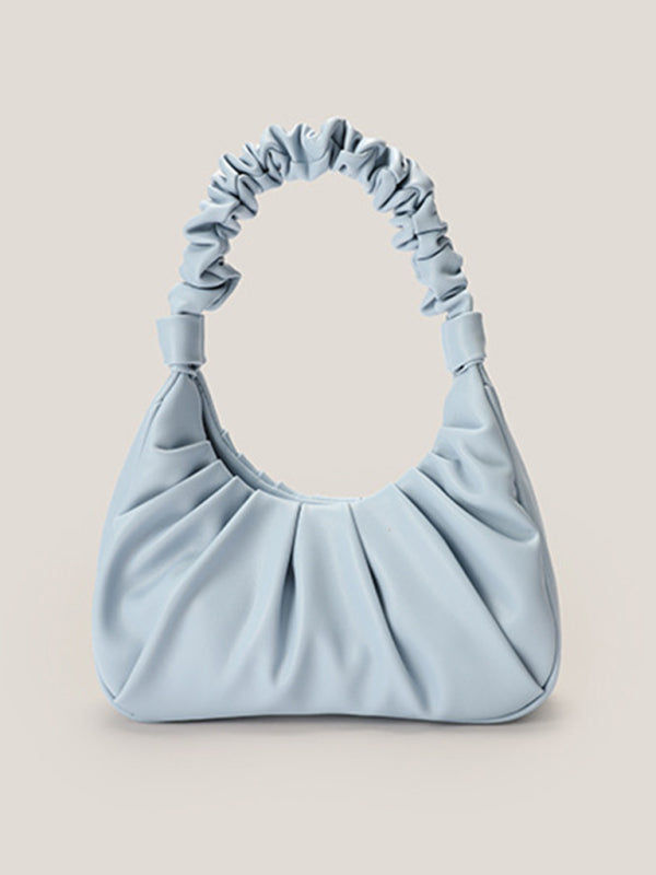 Underarm bag women’s cloud pleat bag baguette one shoulder Messenger - Blue / F