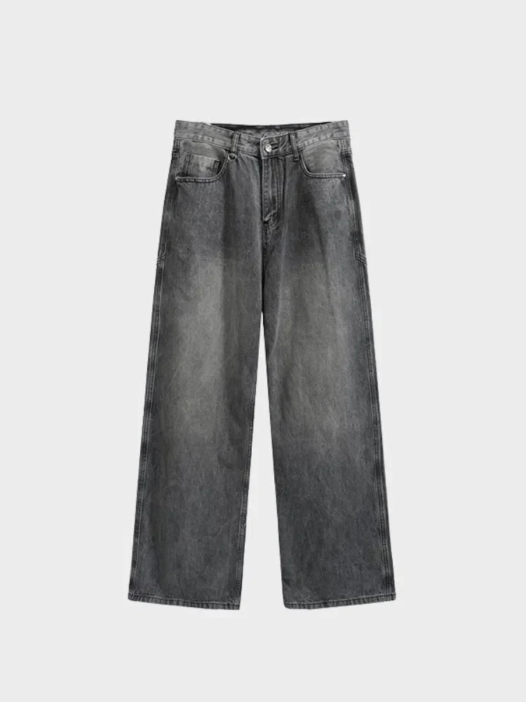 GRAY WIDE-LEG JEANS BAGGY DENIM JEANS