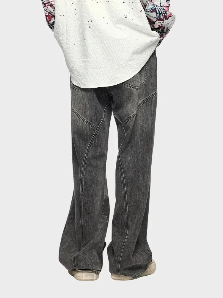 GRAY WIDE-LEG JEANS BAGGY DENIM JEANS