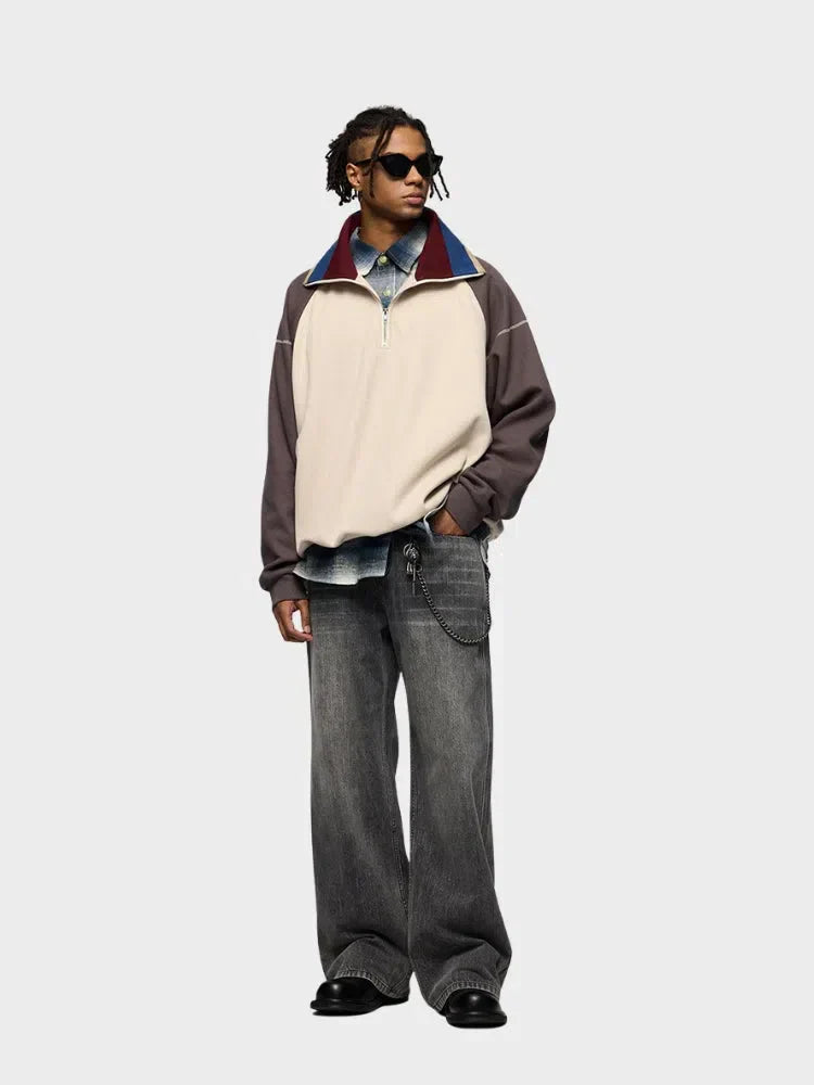 GRAY WIDE-LEG JEANS BAGGY DENIM JEANS