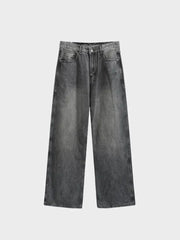 GRAY WIDE-LEG JEANS BAGGY DENIM JEANS