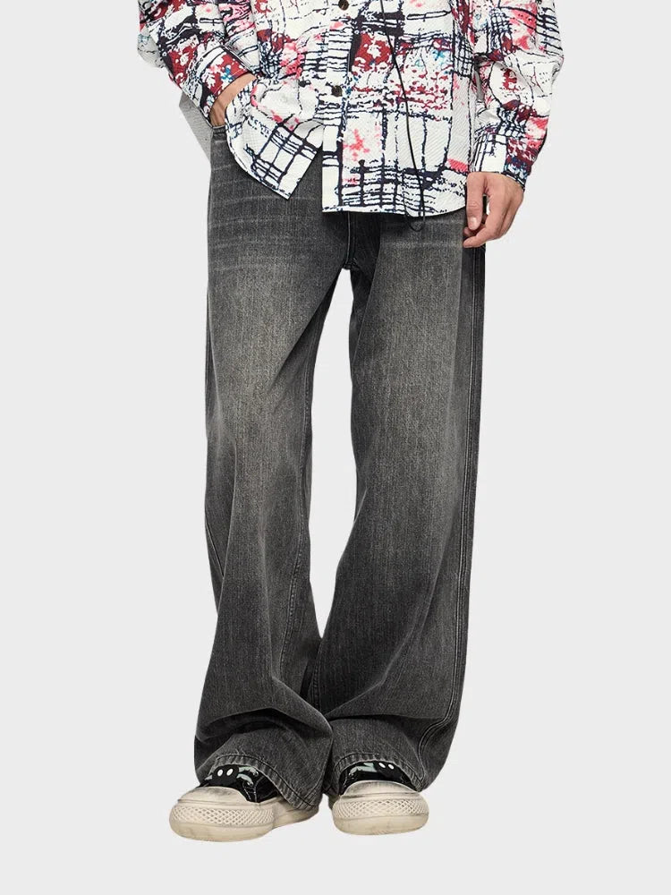 GRAY WIDE-LEG JEANS BAGGY DENIM JEANS