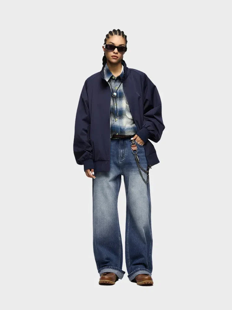 BLUE WIDE-LEG DENIM JEANS UNISEX JEANS