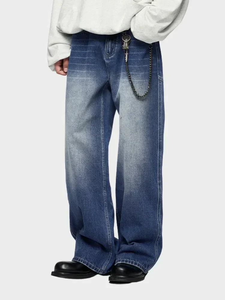BLUE WIDE-LEG DENIM JEANS UNISEX JEANS