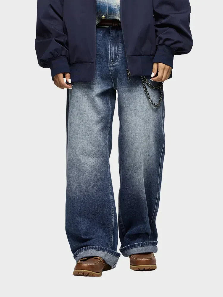 BLUE WIDE-LEG DENIM JEANS UNISEX JEANS