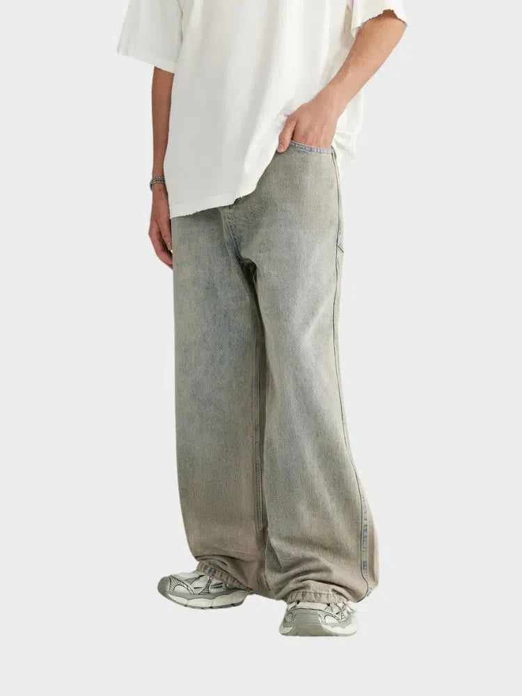 LIGHT WASH WIDE-LEG DENIM JEANS BAGGY DENIM STYLE