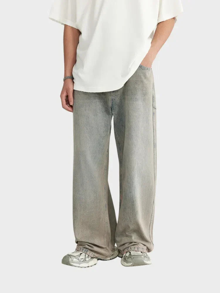 LIGHT WASH WIDE-LEG DENIM JEANS BAGGY DENIM STYLE