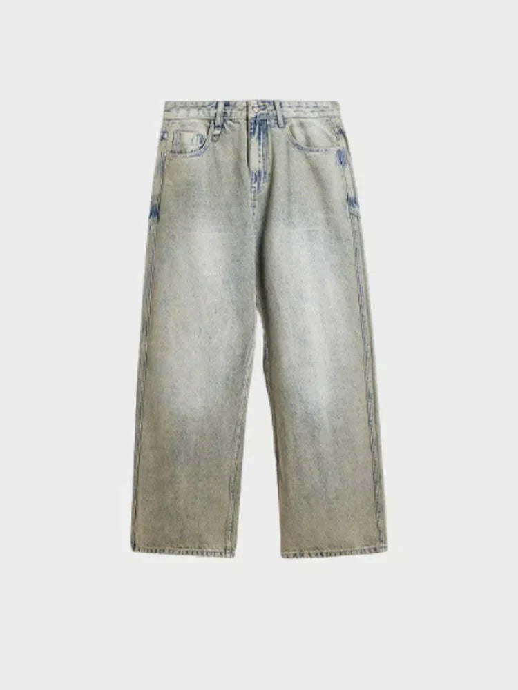LIGHT WASH WIDE-LEG DENIM JEANS BAGGY DENIM STYLE