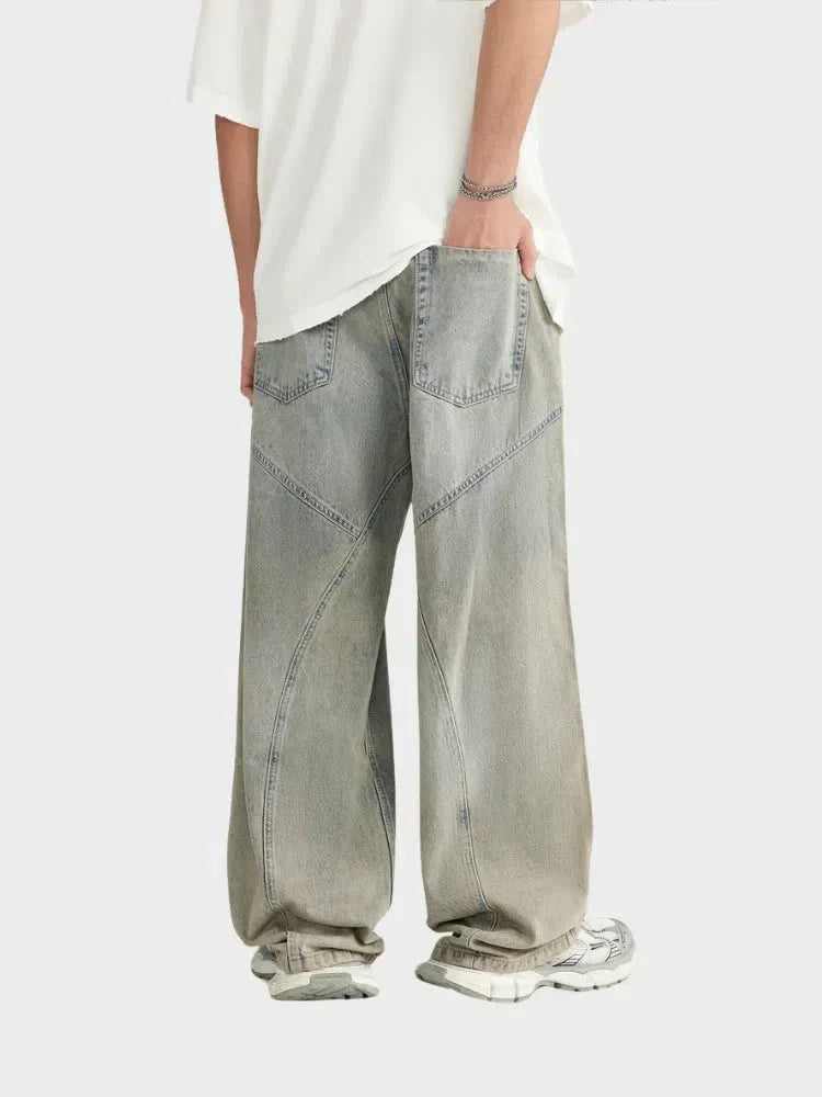 LIGHT WASH WIDE-LEG DENIM JEANS BAGGY DENIM STYLE