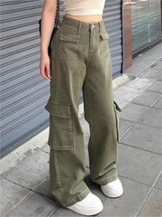 UTILITY CARGO PANTS OLIVE GREEN COTTON BLEND UTILITY CARGO