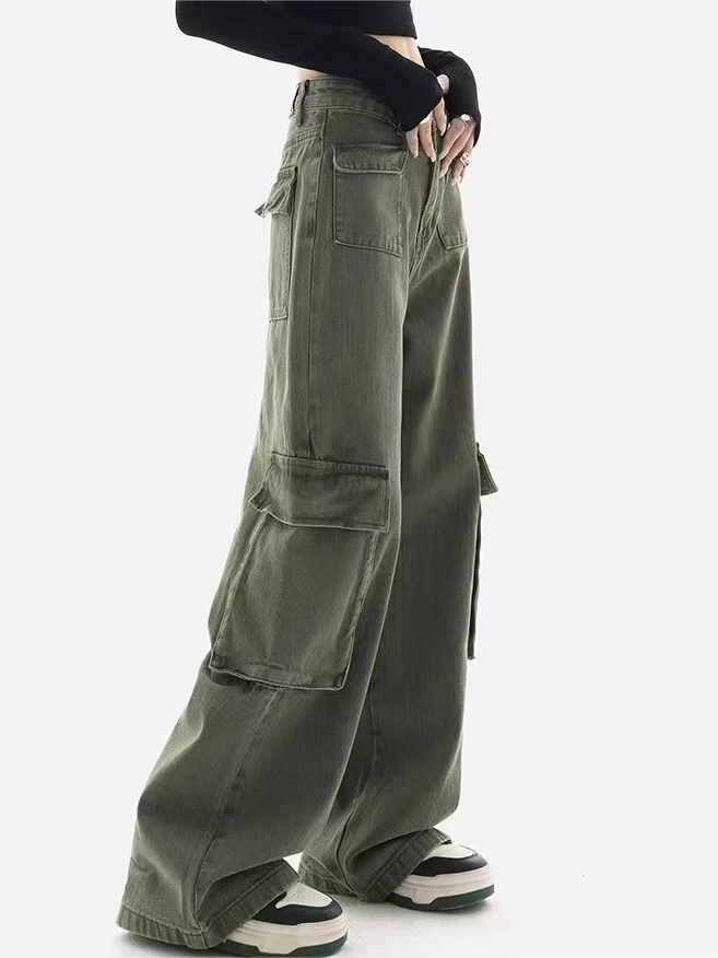 UTILITY CARGO PANTS OLIVE GREEN COTTON BLEND UTILITY CARGO