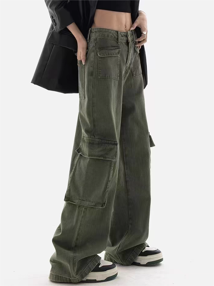 UTILITY CARGO PANTS OLIVE GREEN COTTON BLEND UTILITY CARGO