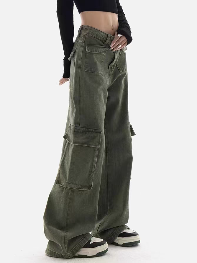 UTILITY CARGO PANTS OLIVE GREEN COTTON BLEND UTILITY CARGO